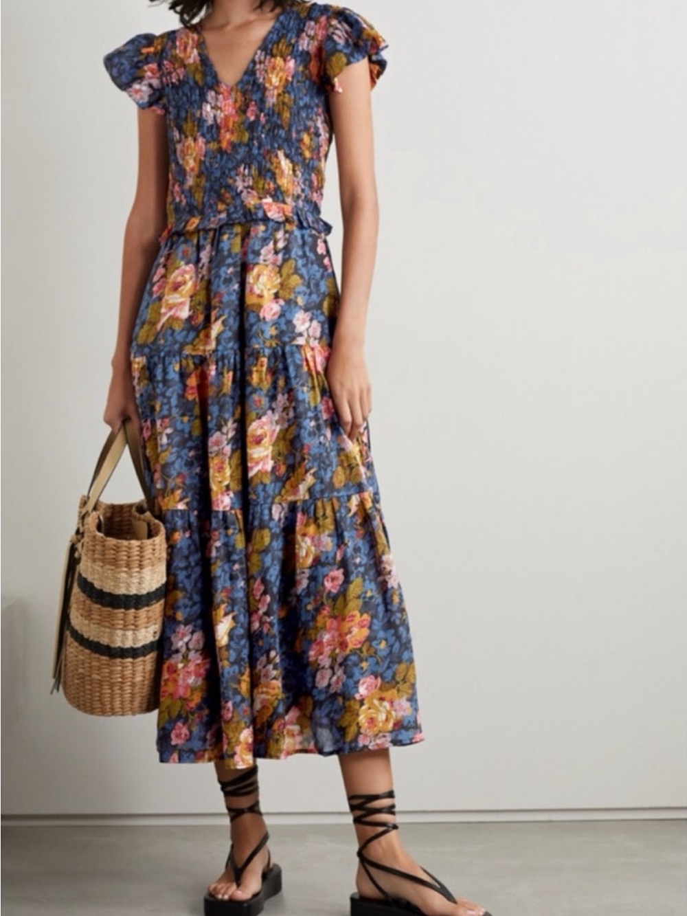 Sea Floral Maxi Dress in Navy and Multicolor